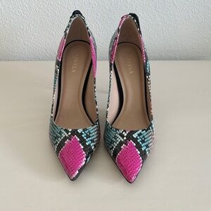 Carvela Pink and Teal Snakeskin Heels